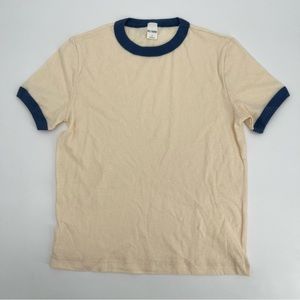 RE/DONE VINTAGE RINGER TEE CREAM NAVY BLUE SMALL NWOT